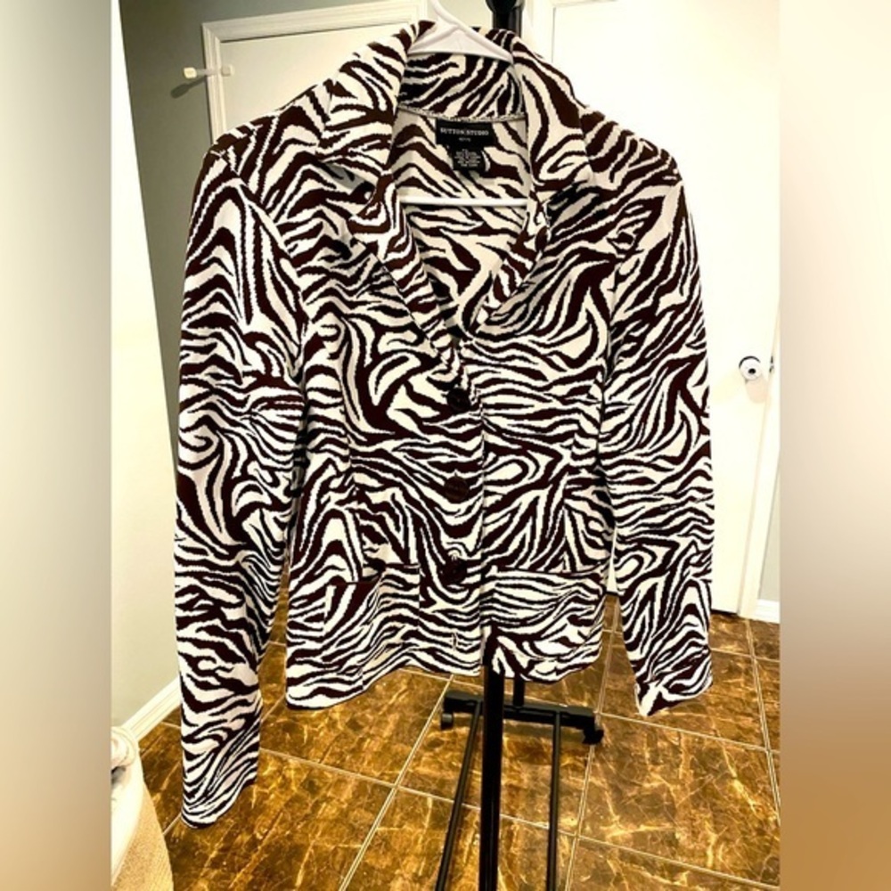 Sutton Studio Animal Print Sweater Blazer Size Petite Small